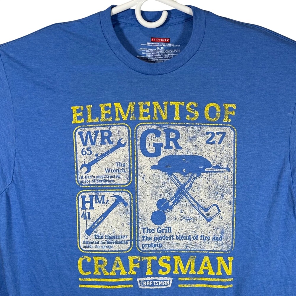 Craftsman Mens Elements of Tools Grill Graphic T-Shirt Royal Heather Blue XL New
